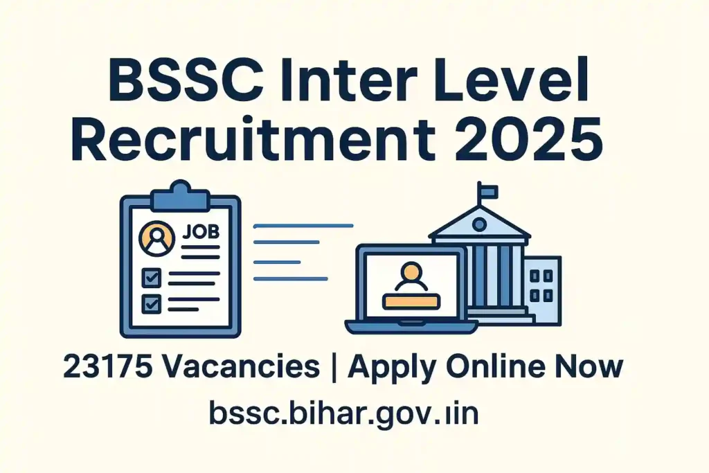 Apply Online for BSSC Inter Level Recruitment 2025. Bihar Staff Selection Commission released 23175 vacancies. Check eligibility, fees, and last date here.